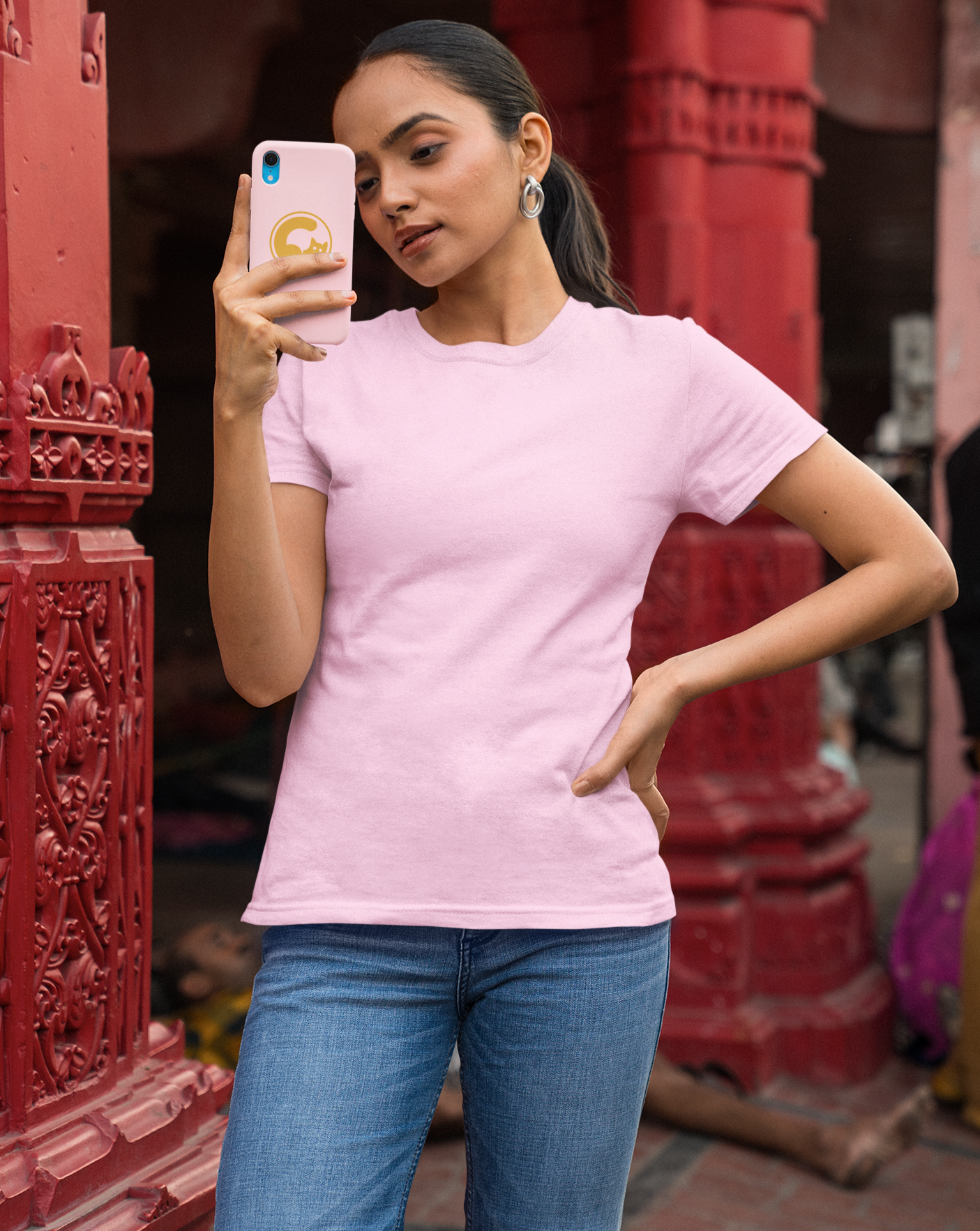 light pink half sleeve shirt